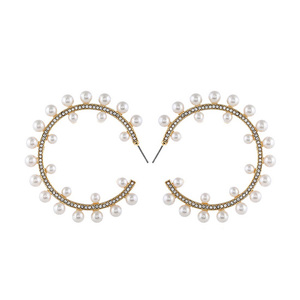 White Faux Pearl and Crystal Hoop Earrings