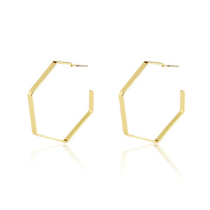 Gold Tone Geometric Style Hexagon Hoop Earrings
