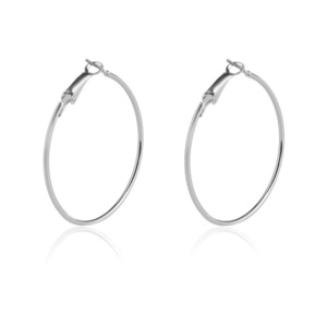 Large Silver Tone Geometric Style Circular Hoop Earrings