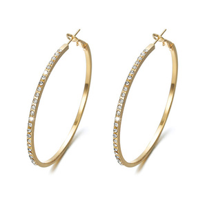 Big Crystal Hoop Earrings in Gold Tone