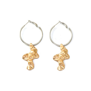 Gold Tone Abstract Drop Hoop Earrings