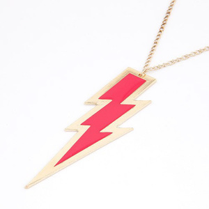 Unique epoxy covering long necklace / sweater chain with red lightning pendant