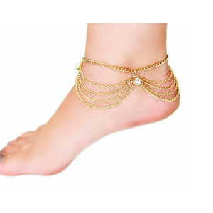 Gold-tone multi-fringed with rhinestone anklet