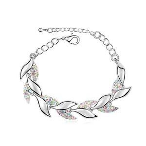 Colourful Austrian Crystal pave leaf gold-plated bracelet