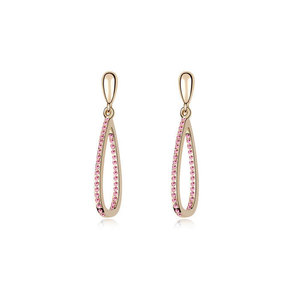 Gold-plated teardrop stud earrings with pink Swarovski Elements Crystal Free Gift Box