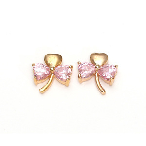 Pink zircon crystal gold-plated clover stud earrings