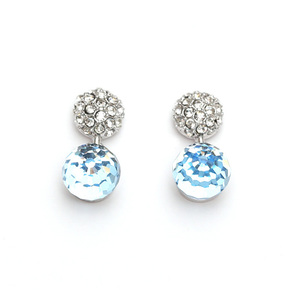 Blue Austrian Crystal Swarovski Elements white gold-plated round stud drop earrings