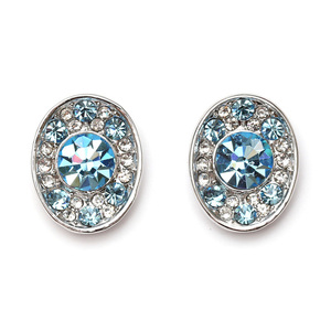 Blue and white Austrian Crystal gold-plated oval stud earrings