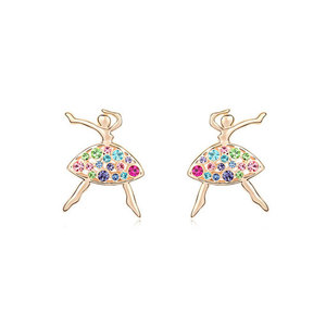 Gold-plated ballerina with multicoloured Swarovski Elements Crystal stud earrings