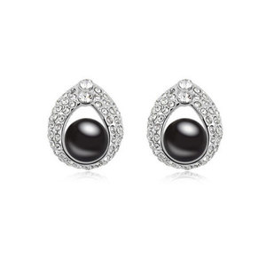 Black Swarovski Elements Pearl with crystal teardrop gold-plated stud earrings