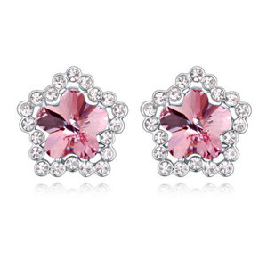 Gold-plated star stud earrings with pink Swarovski Elements Crystal