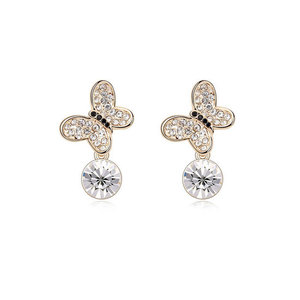Gold-plated butterfly stud earrings with clear Swarovski Elements Crystal