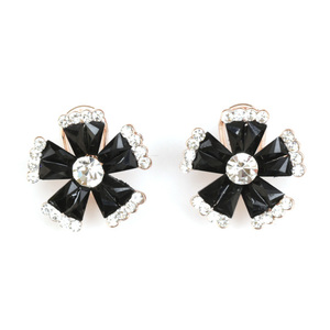 Black flower with rhinestone stud earrings