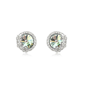Gold-plated fragrant flower with round olive green Swarovski Elements Crystal stud earrings