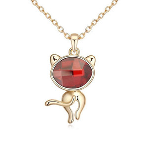 Gold-plated red Swarovski Elements Crystal cat pendant necklace
