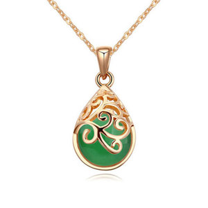 Gold-plated necklace with green teardrop opal pendant