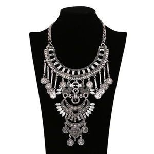 Antique-silver look ethnic tribal inspired with filigree detail statement necklace