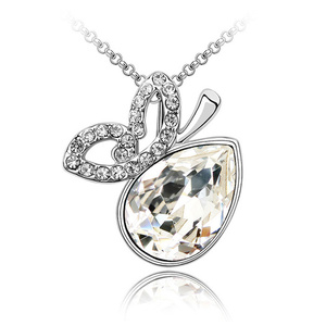 Lovely white Austrian Crystal with CZ butterfly gold-plated pendant necklace