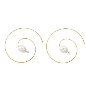 Simple Pearl Spiral Gold Tone Hoop Earrings
