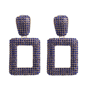 Blue Crystal Pave Rectangle Drop Earrings