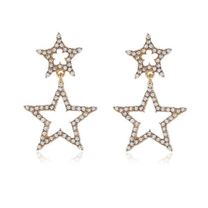 Diamante Double Star Drop Earrings