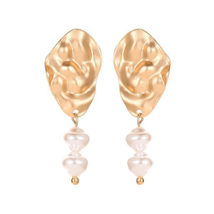 Minimalist Baroque Pearl Gold Tone Drop Earrings