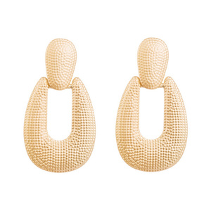 Dot Textured Oval Door Knocker Drop Earrings