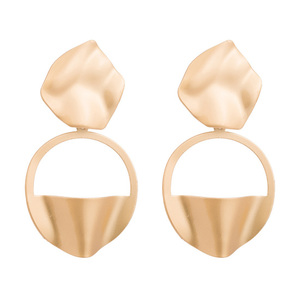 Wavy Brushed Matt Gold Tone Drop Earrings