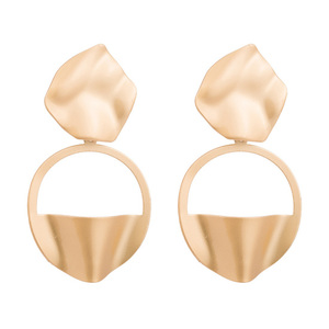 Wavy Brushed Matt Gold Tone Drop Earrings