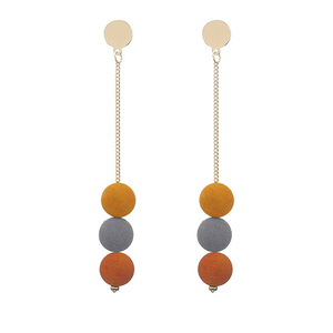 Trio Multicoloured Wooden Disc Chain Drop Earrings