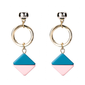 Pastel Pink and Blue Triangle Hoop Drop Earrings