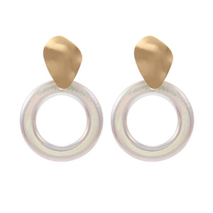 White Hoop with Gold Tone Wavy Texture Drop Earrings