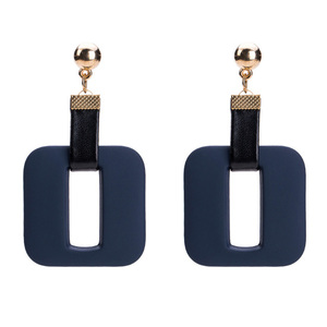 Dark Blue Retro Square 60s Style Drop Earrings