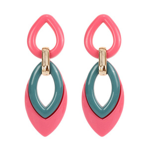 Pink Teardrop Leaf Drop Earrings