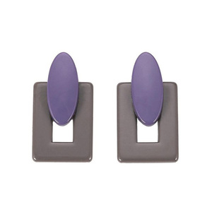 Gray Rectangle with Purple Oval Drop Earrings