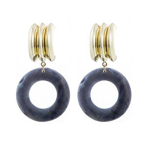 Gray Marble Effect Circle with Triple Half Hoop Drop Earrings