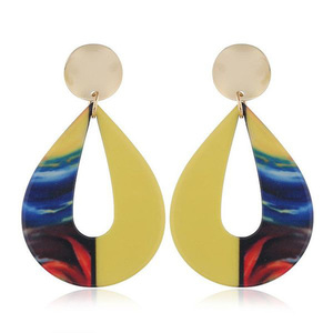 Yellow and Multicoloured Acrylic Teardrop Drop Earrings