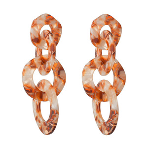 Brown Beige Chain Link Acrylic Drop Earrings