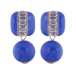 Blue Bead and Square Baguette Crystal Drop Earrings
