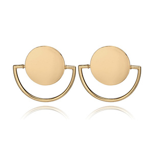 Disc and Half Mood Gold Tone Stud Earrings