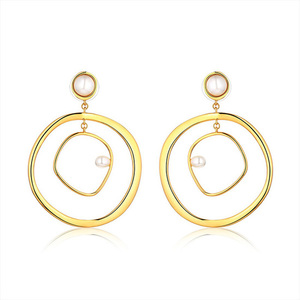 Pearl and Double Hoop Drop Earrings