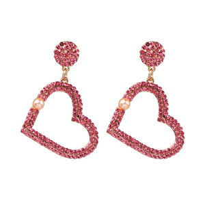 Pink Crystal Pave Heart with Pearl Drop Earrings