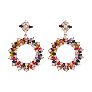 Vibrant Crystal and Pearl Floral Garland Style Statement Earrings