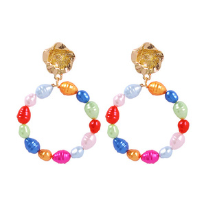 Colourful Faux Baroque Pearl Hoop Statement Earrings