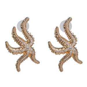 Clear Crystal-Embellished Starfish Statement Earrings