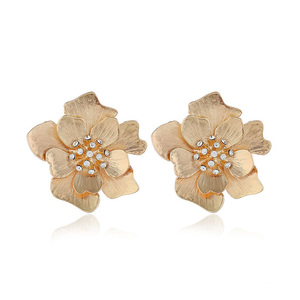 Gold Tone Oversized Flower Stud Earrings