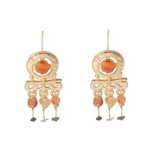 Tribal Ethnic Brown Stones in Gold Tone Vintage Style Drop Earrings