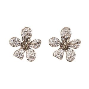 Antique Gold-Tone Diamante Flowers Vintage Inspired Big Bold Stud Earrings