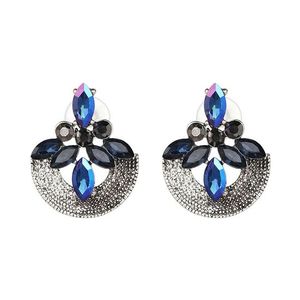 Blue Marquise Crystals Vintage Inspired Big Bold Statement Stud Earrings