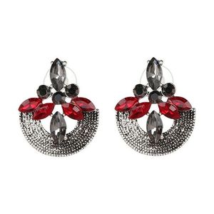 Red Gray Marquise Crystals Vintage Inspired Big Bold Statement Stud Earrings
